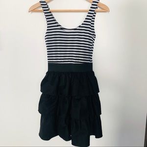 Black and White Stripe and Ruffle Mini Dress in XS
